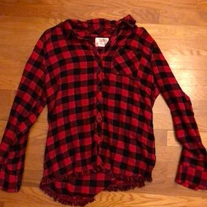 Justice Girls Plaid Long Sleeve Red Shirt
